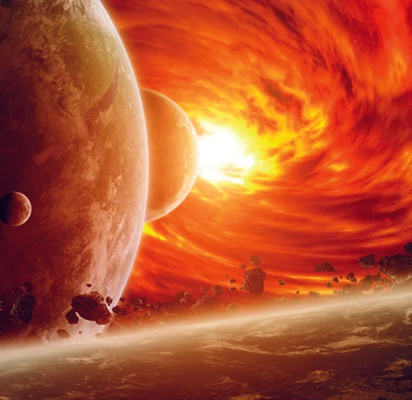 Red black hole sucking up the planet Earth