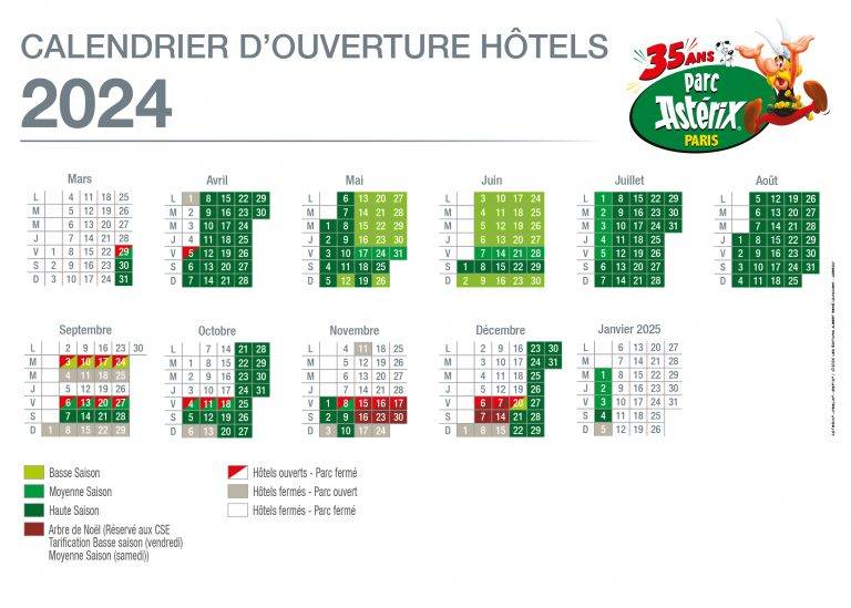 Parc Astérix Calendrier Ouverture Hôtel 2024